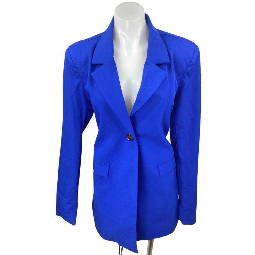 Danielle Bernstein Blue Long Sleeve Cutout Back Blazer Coat Suit Jacket Size S